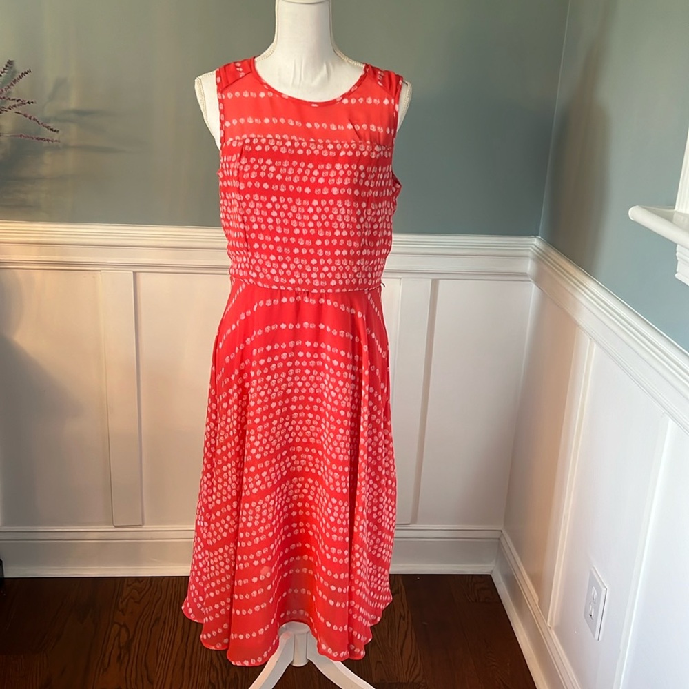 Coral and white sleeveless dress. Size 10. Rabbit designs